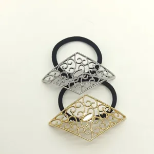 Metal geometric hollow diamond hair tie elastic black hair rope elegant accessory