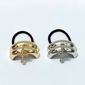 Cross pendant metallic dome hair tie elegant elastic hair band fashion hair accessories