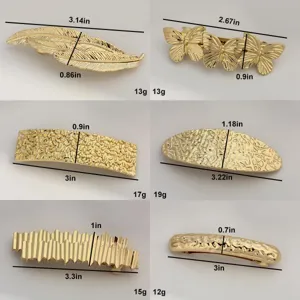 Gold hair clip set, elegant metal barrettes with various designs like feathers and butterflies.