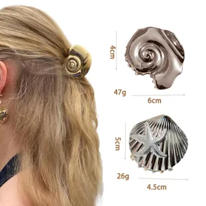 Metal shell starfish hair claw clip set, elegant seaside summer hair accessories for women.