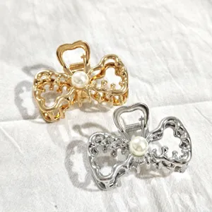 Elegante Metall Perle Schleife Haarspange Set, stilvolle Haarklammer für Damen und Alltagsstyling.