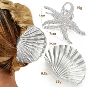 Metallic Alloy Marine Theme Hair Claws Starfish Shell Floral Design Shark Clips Gold Silver Women Hair Accessories