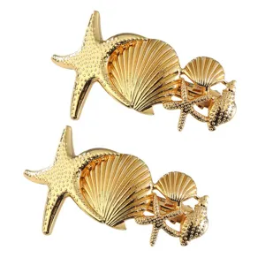Gold starfish shell hair clips set fashion metal barrettes for women hair styling accessories