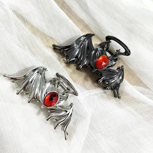 Gothic bat wing hair claw clip with red rhinestone large metal shark clip for women halloween