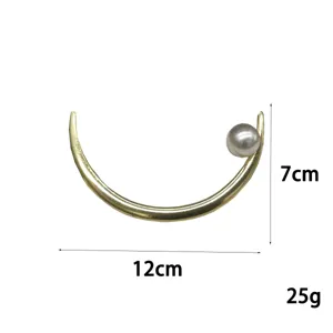 Gold crescent moon hair pin detail with pearl decoration and precise size dimensions.