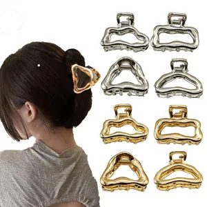 Pinza para el Cabello de Tiburón de Metal Líquido Irregular para Mujer Aleación de Zinc Hueca Moda Plata Oro Accesorio