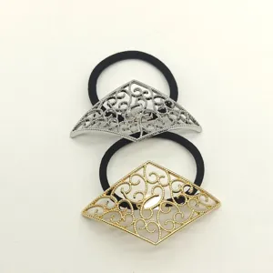 European style hollow geometric hair ties set, elegant metal hair accessories and rubber bands.