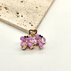 Mini purple crystal butterfly hair claw clip elegant metal mini hair accessory for women styling