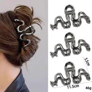 Silver liquid metal hair claw clip large size hair catcher stylish hairpin for thick hair