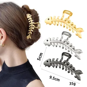 Metal fish bone hair claw clip unique hairpin vintage hair styling accessory for women girls