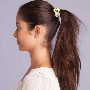 Elegante hart parel haarband met berenontwerp, elastische paardenstaart houder voor dagelijks.