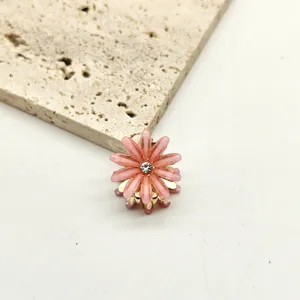Mini pink flower hair claw clip with crystal rhinestone detail, cute elegant mini hair accessory.