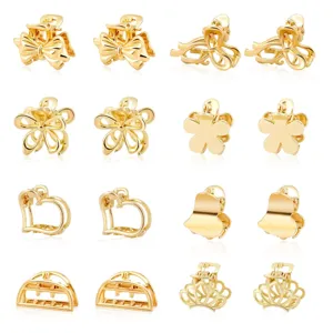 Gold mini hair claw clips set metallic small hair catch cute hair accessories for women