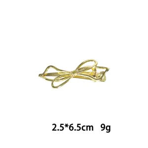 Goldfarbene Schleifen Haarklammer aus Legierung, elegante Haarspitze für Damen, 2.5x6.5cm.