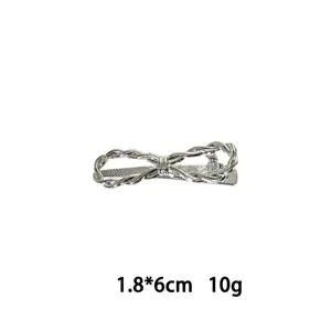 Silberne Metall Schleife Haarklammer elegante Haarspange Mode Haarschmuck 1,8x6cm