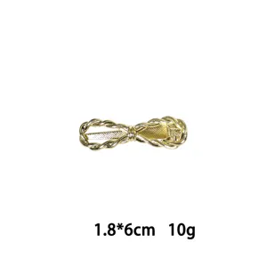 Goldfarbene Legierung Haarspange mit geflochtenem Design, elegante Haardeko 1.8x6cm 10g
