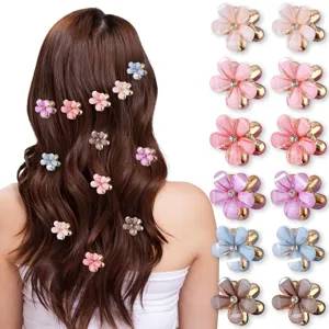 Mini Flower Hair Claw Clip Rhinestone Small Hair Clips Five-Petal Flower Hair Barrettes For Women Hair Styling Accessories