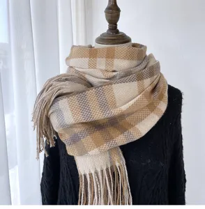 Winter women imitation cashmere plaid tassel scarf cozy warm soft winter fashion accessory.