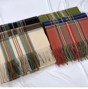 Winter classic plaid imitation cashmere scarf with tassels warm cozy fashion stylish retro design