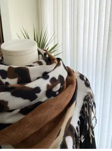Women imitation cashmere color-block leopard print winter warm scarf fashion tassel shawl