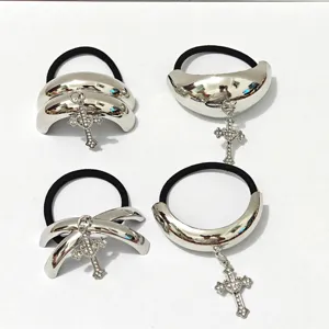 Rhinestone Cross Alloy Hair Ties Set Metallic Geometric Hair Ropes Hair Accessories
