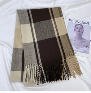 Classic plaid pattern cashmere feel scarf detail showing autumn winter warm cozy fashion style