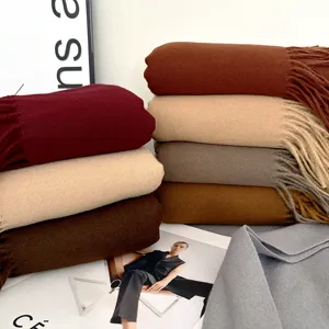 Cozy solid color cashmere feel women winter scarf versatile long tassel warm shawl wrap