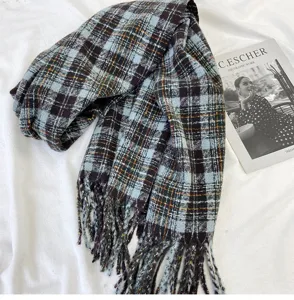 Thick plaid tassel scarf for women and couples, Korean style imitation cashmere winter warm wrap.