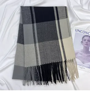 Women classic plaid scarf winter warm soft fringe tassel elegant fashion tartan neck wrap