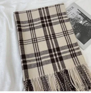 Écharpe à carreaux style cachemire avec franges pour femmes automne hiver chaud mode écharpe
