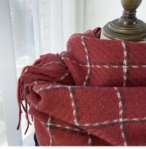 Red plaid winter scarf, thick warm cashmere-feel shawl for women, stylish student neck warmer