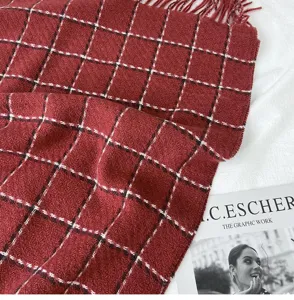 Women winter red plaid scarf warm cashmere feel tassel wrap thick cozy couple casual fashion