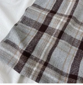 Women's autumn winter cozy imitation cashmere plaid scarf detail shot soft warm shawl.