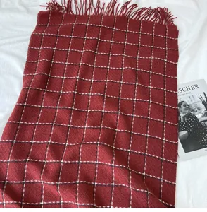 Red Plaid Scarf Autumn Winter Thickened Cashmere Feel Tassel Shawl Warm Couple Scarf