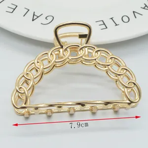 Minimalist zinc alloy hair claw clip, large size hollow chain link design for daily styling.