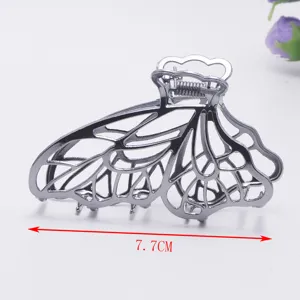 Zinc alloy hair claw clip with hollow butterfly wings design, large size daily hair styling.