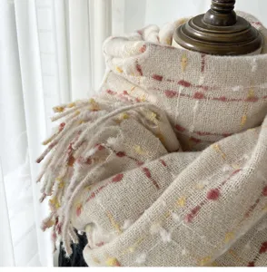 Winter plaid scarf for women, soft imitation cashmere material with chic fringe, warm neck wrap.