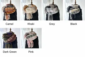 Women Winter Cashmere Feel Plaid Tassel Scarf Warm Checkered Shawl Multiple Colors Available