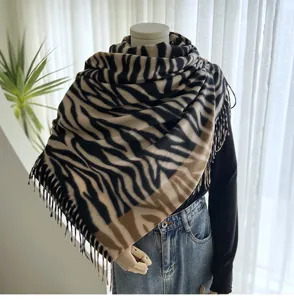 Autumn winter imitation cashmere scarf women fashion zebra print tassel shawl warm neckerchief
