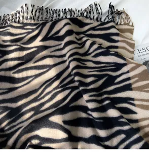 Autumn winter imitation cashmere scarf for women, fashion zebra print warm tassel shawl.