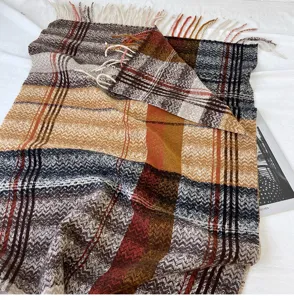Autumn winter imitation cashmere plaid fringe scarf thick warm shawl for women daily fashion wear.