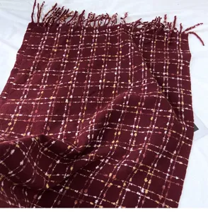 Cozy winter plaid tassel scarf, warm cashmere feel shawl for women's daily fashion wear.