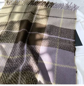 Cozy plaid blanket scarf for women, thick cashmere-feel winter shawl with elegant fringe.