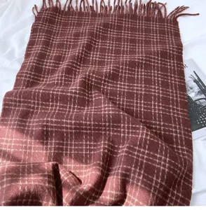 Echarpe Carreaux Hiver Douce Franges Chale Chaud Confortable Tissu Elegant Mode Femme Detail