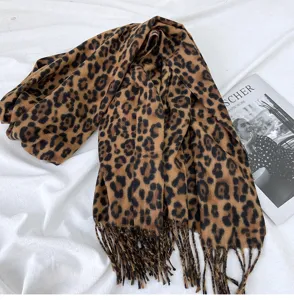 Classic leopard print winter scarf featuring soft tassel edges for cozy daily warm style.