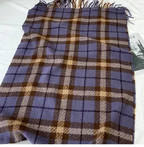 Women's autumn winter thick warm plaid scarf, retro plaid shawl with tassel detail.