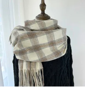 Classic plaid scarf with soft fringe, cozy winter warm winter cashmere feel neck wrap.