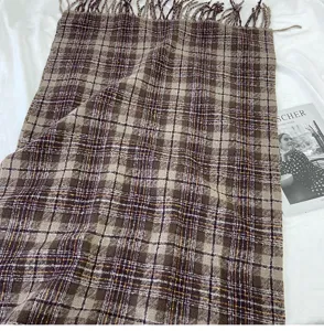 Thick plaid winter cashmere feel scarf tassel warm unisex fashion retro autumn accessory apparel