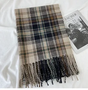 Vintage plaid scarf for women autumn winter warm cozy blanket wrap stylish couple fashion shawl