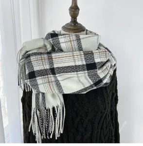 Cozy winter plaid scarf for women, thick cashmere-feel thermal shawl and winter neck warmer.